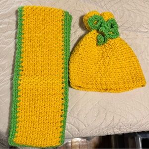 Yellow and Green Crochet Hat and Scarf Set